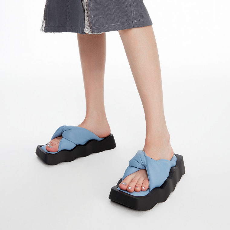 【折】lost in echo方头波浪底银色纽结外穿凉拖一脚蹬沙发拖鞋