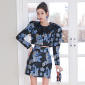 浮雕花朵羊腿袖 外套高腰半裙复古 Jane 新款 折 Sister