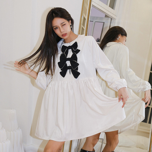 国现木兰 博主奇哒吧哒同款Sister Jane蝴蝶结装饰长袖娃娃连衣裙