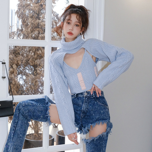 For Love and Lemons 冰淇淋蓝小清新高领针织毛衣两件套木兰