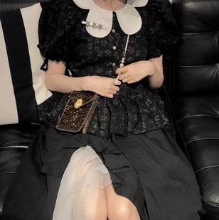 带蝴蝶结背心裙不规则半身裙 Fairy_吕立体花瓣领泡泡袖 折