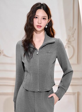 Three Quarters 25AW 灰色羊毛立领合体外套毛宽松阔腿裤