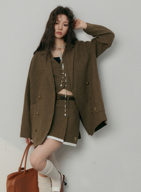 【折】La Freedom 2S秋冬新款老钱风羊毛双排扣羊毛外套马甲半裙