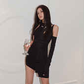 机能解构镂空黑色修身 EMIL新款 HELIOT 吊带不对称连衣裙 折