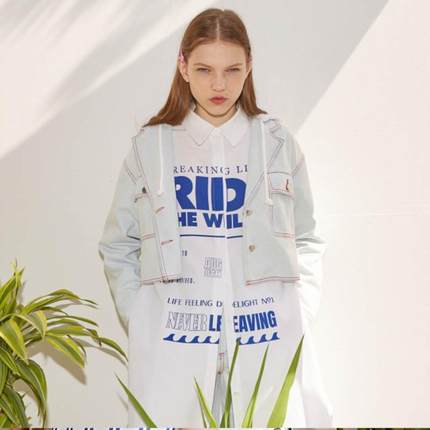 【清货折XSM】 SJYP 春夏新款连帽牛仔时尚翻领外套女