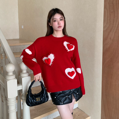 【折】Aimme sparrow 红立体爱心针织毛衣羽绒菱形格半裙