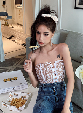 【国现清SM】For love lemons薄纱雏菊印花蕾丝钉扣抹胸婚礼束胸