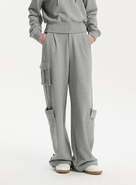 Three Quarters 25SS灰色休闲多口袋宽松工装阔腿裤春季新品长裤