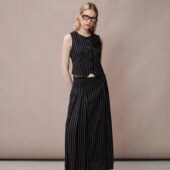 25SS早春新款 Diana Vevina 亚麻条纹花朵马甲条纹亚麻褶裙