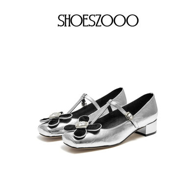 SHOESZOOO绝美方头玛丽珍鞋女2026夏季新款粗跟单鞋小香风配裙子