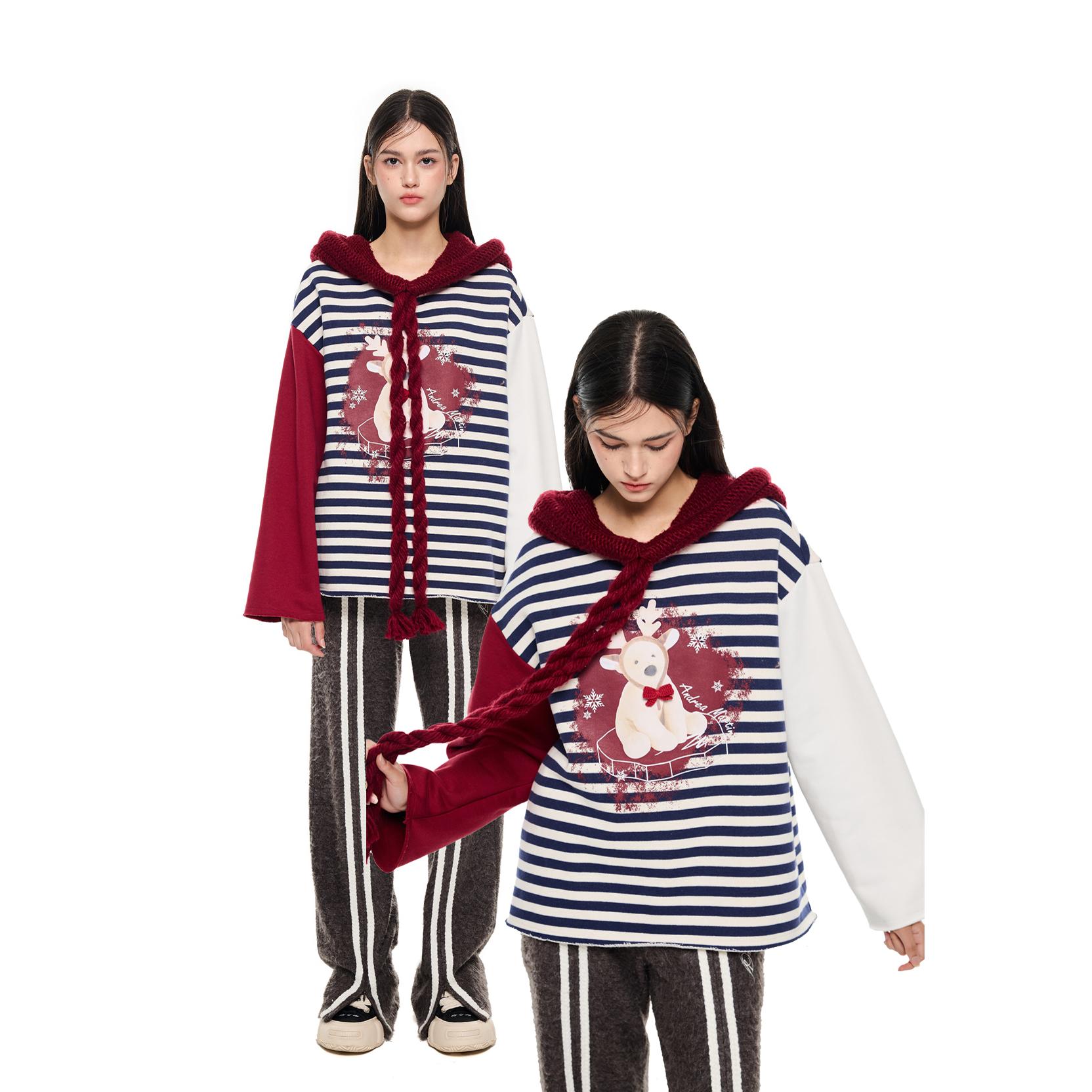 Andrea Martin 24秋季新款 小熊印花针织连帽卫衣