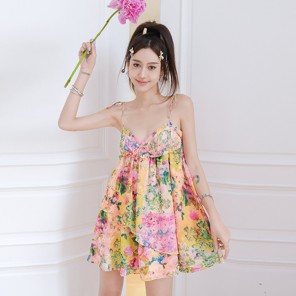 for love and lemons 2r夏季花卉印花蝴蝶结吊带连衣裙木兰