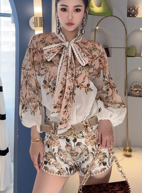 【折】最后机会ZIMMERMANN度假CHINTZ复古印花高腰亚麻短裤