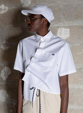 ANDREA CREWS 19夏季新款纯色不规则褶皱百搭衬衫女木兰品牌