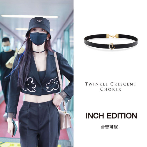 INCH EDITION明星同款星星月亮项圈锁骨链项链皮质choker个性木兰