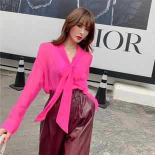 Jejia意大利设计师品牌欧洲风chic亮粉真丝衬衫 Masion 折