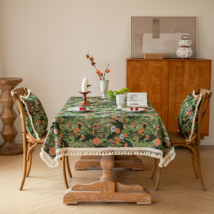 美式田园复古绿色蒲公英桌布提花布艺餐桌布茶几加厚高级感油画风