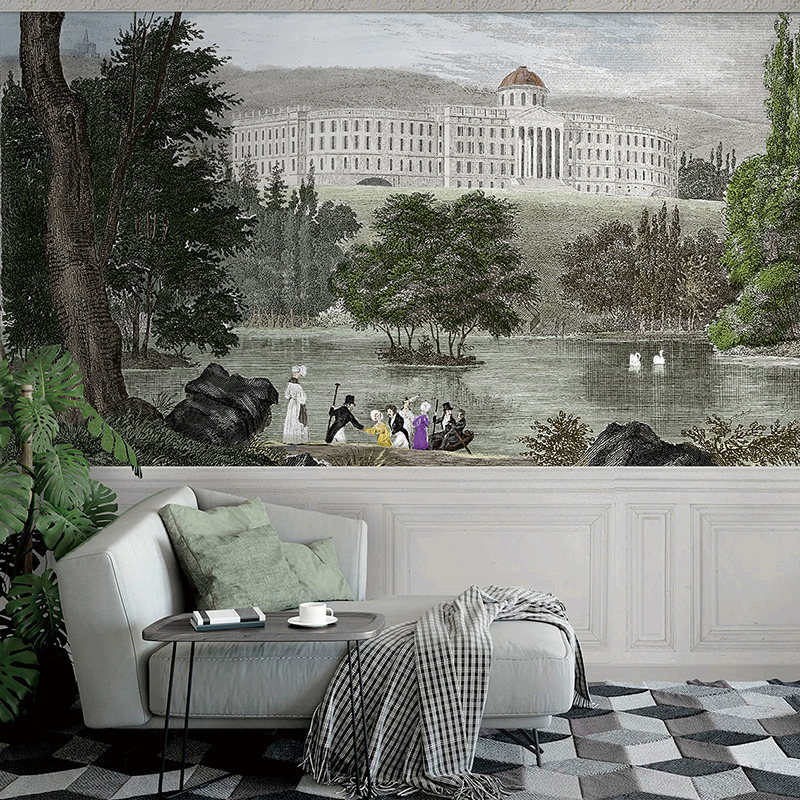 outing北欧洲建筑风景人物美式新中式新古典主义定制无缝墙布壁画
