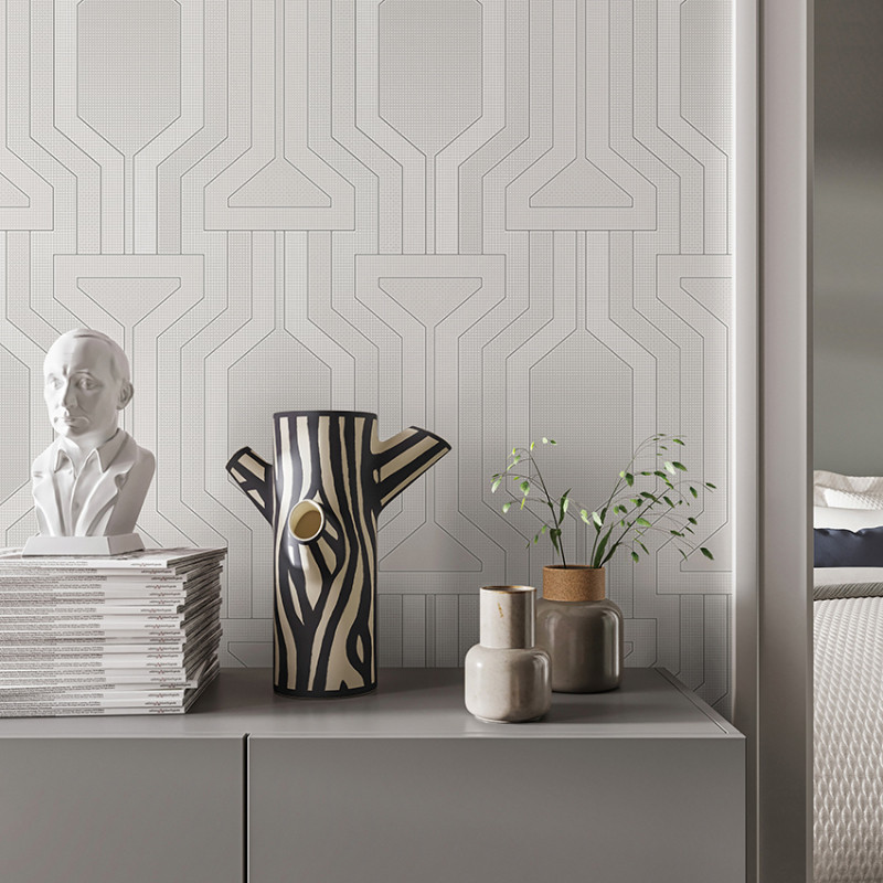 peles现代轻奢简约 几何拱形廊柱卧室书房客厅背景墙无纺纸壁纸