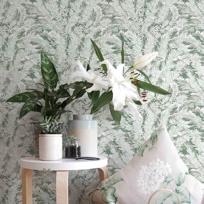 emerald 绿宝石 卧室客厅简约轻奢背景壁布现代简约树叶无缝墙布