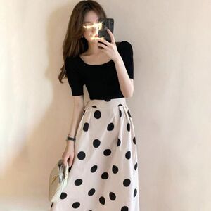 夏季新款小香风波点套装法式名媛御姐风气质连衣裙子女短袖两件套
