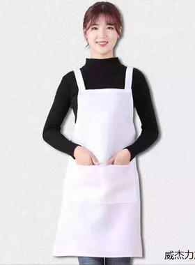 挂脖围裙服务员厨师帽子围腰围兜酒店食品防水西餐厅白色高颜值
