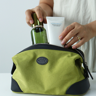 sainkho山叩尼龙洗漱包配防水尼龙布配真皮化妆包旅行出差大容量