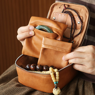 SAINKHO山叩真皮首饰盒大容量珠宝盒便携文玩牛皮项链收纳盒旅行