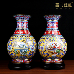 景泰蓝花瓶燕京八景赏瓶对瓶中式家居客厅办公室别墅装饰品收藏品