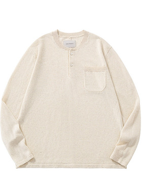 DRIVESTRAIGHT：主线25AW日系纯色天丝亚麻亨利领羊毛衫长袖毛衣