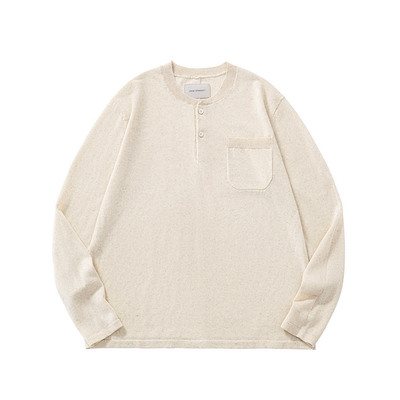 DRIVESTRAIGHT：主线25AW日系纯色天丝亚麻亨利领羊毛衫长袖毛衣