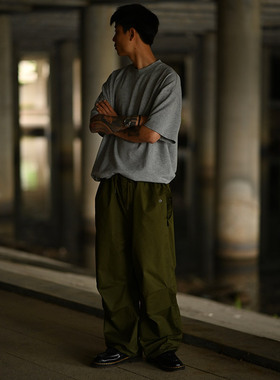 DRIVESTRAIGHT 24SS支线日系薄款垂感双褶透气伞兵长裤休闲裤DSTR