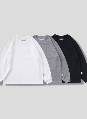 DRIVESTRAIGHT 生活系列：加厚保暖棉感休闲纯色华夫格长袖口袋T