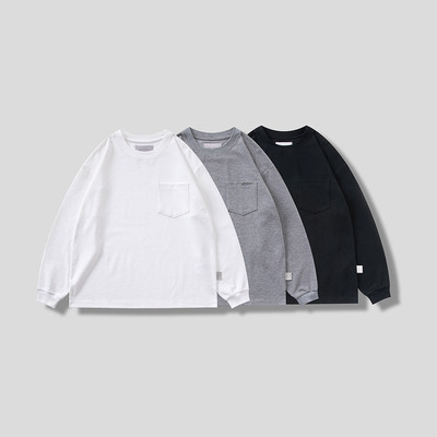 DRIVESTRAIGHT 生活系列：加厚保暖棉感休闲纯色华夫格长袖口袋T