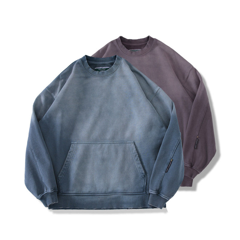 Camdrce × Drive Straight复古水洗喷马骝破坏做旧加绒圆领卫衣