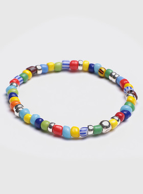 DRIVE STRAIGHT×Chenzming925银圣诞彩虹贸易珠男女士情侣手链