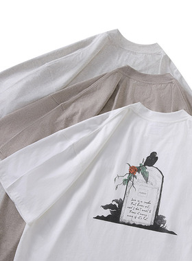 DRIVESTRAIGHT 24SS日系休闲复古宽松印花短袖男女圆领T恤2.0DSTR