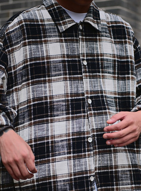 DRIVESTRAIGHT 24AW日系休闲复古纯棉格纹长袖衬衫休闲外套DSTR