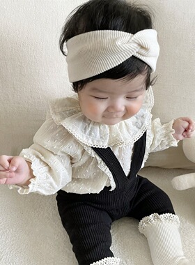 BBABBA韩版INS春秋女婴童宝宝甜美荷叶翻领公主百搭波点打底衬衫