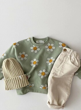 BBABBA韩版INS款春秋小童男女孩太阳花婴幼儿卫衣裤外出服上衣