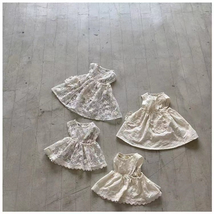 韩版童装INS款春秋婴幼童蕾丝花边背心裙女童宝宝罩衫连衣裙百搭