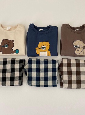 BBABBA韩版童装2022春秋季款小动物刷牙上衣圆领卫衣时尚套装现货