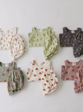 BBABBA日韩童装2021年韩版夏新款儿童背心T时尚可爱无袖短裤套装