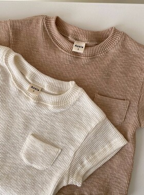 BBABBA韩版ins风婴儿简单清爽白色短袖T恤宝宝弹力半袖打底衫夏