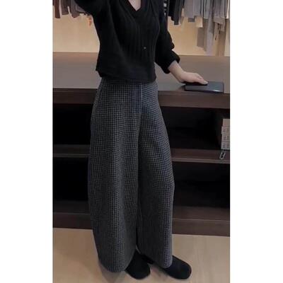 休闲裤女厚204年新款冬季爆时款奶奶裤子显瘦加绒加尚WSH宽松2阔