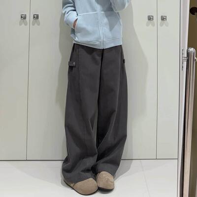 刀加绒弯裤女025新款LXA阔腿工装裤大尺码胖mm显瘦色裤子梨灰2形