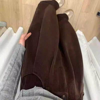 休闲裤子女225春秋尺新0款大尺码胖mm高腰宽ROQ芯松显瘦直筒灯绒