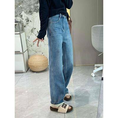 一条牛过冬!敲软糯加奥利绒直筒裤女秋仔冬厚四面弹高腰LRT保暖长