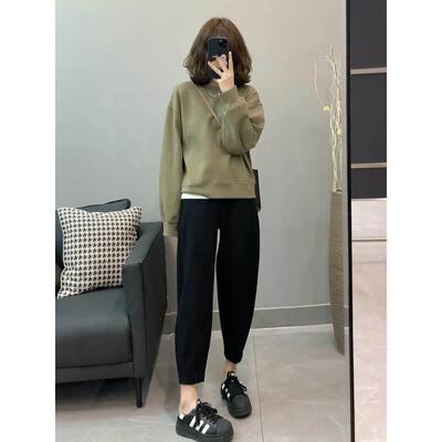 梨形身材KZV腰九分哈伦裤女小大尺码春季胖妹妹高显瘦个萝卜休闲