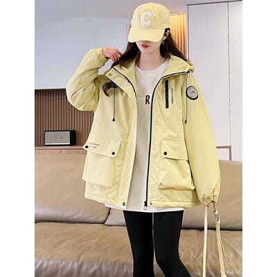 装夹棉冲锋衣外套女秋冬季加风绒KAJ加衣2工025新款初高中厚学生